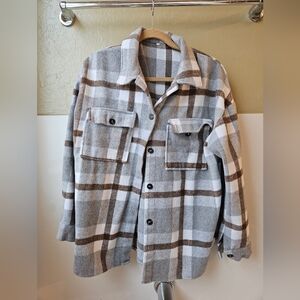 Men's Gray and Brown Plaid Jacket